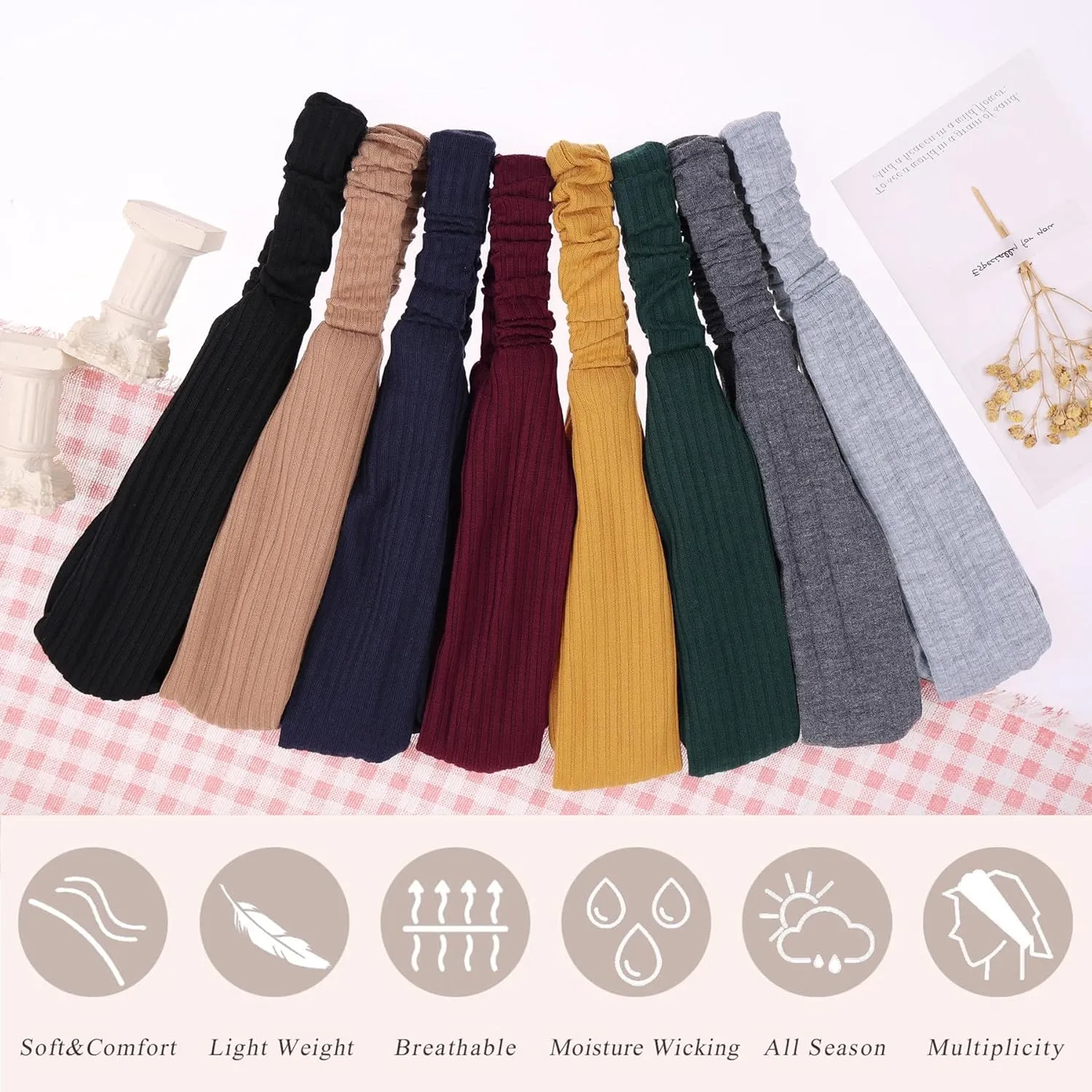 XTREND 8 Pcs Headbands for Women Twist Cross Knotted Elastic Head Hair Bands Yoga Workout Non-Slip Soft Solid Color Head Band Simple Versatile Hair Accessory