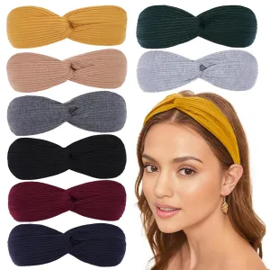 XTREND 8 Pcs Headbands for Women Twist Cross Knotted Elastic Head Hair Bands Yoga Workout Non-Slip Soft Solid Color Head Band Simple Versatile Hair Accessory