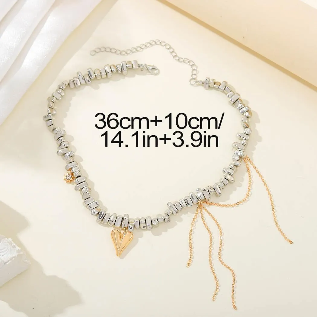 Yalice Punk Silver Choker Necklaces for Women Gothic Heart Star Pendant Necklace Chain with Rivet Grunge Y2K Rhinestone Jewelry Gifts