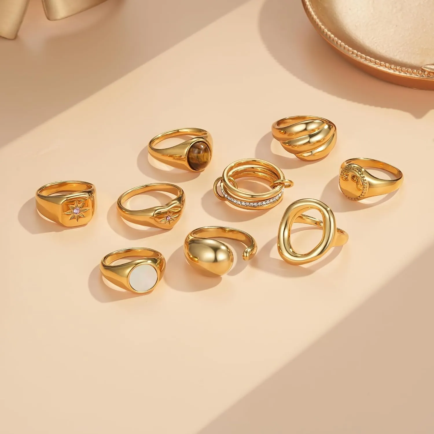 YeGieonr Gold Rings for Women Non tarnish Stainless Steel Womens Rings Dainty 18K Gold Plated Rings