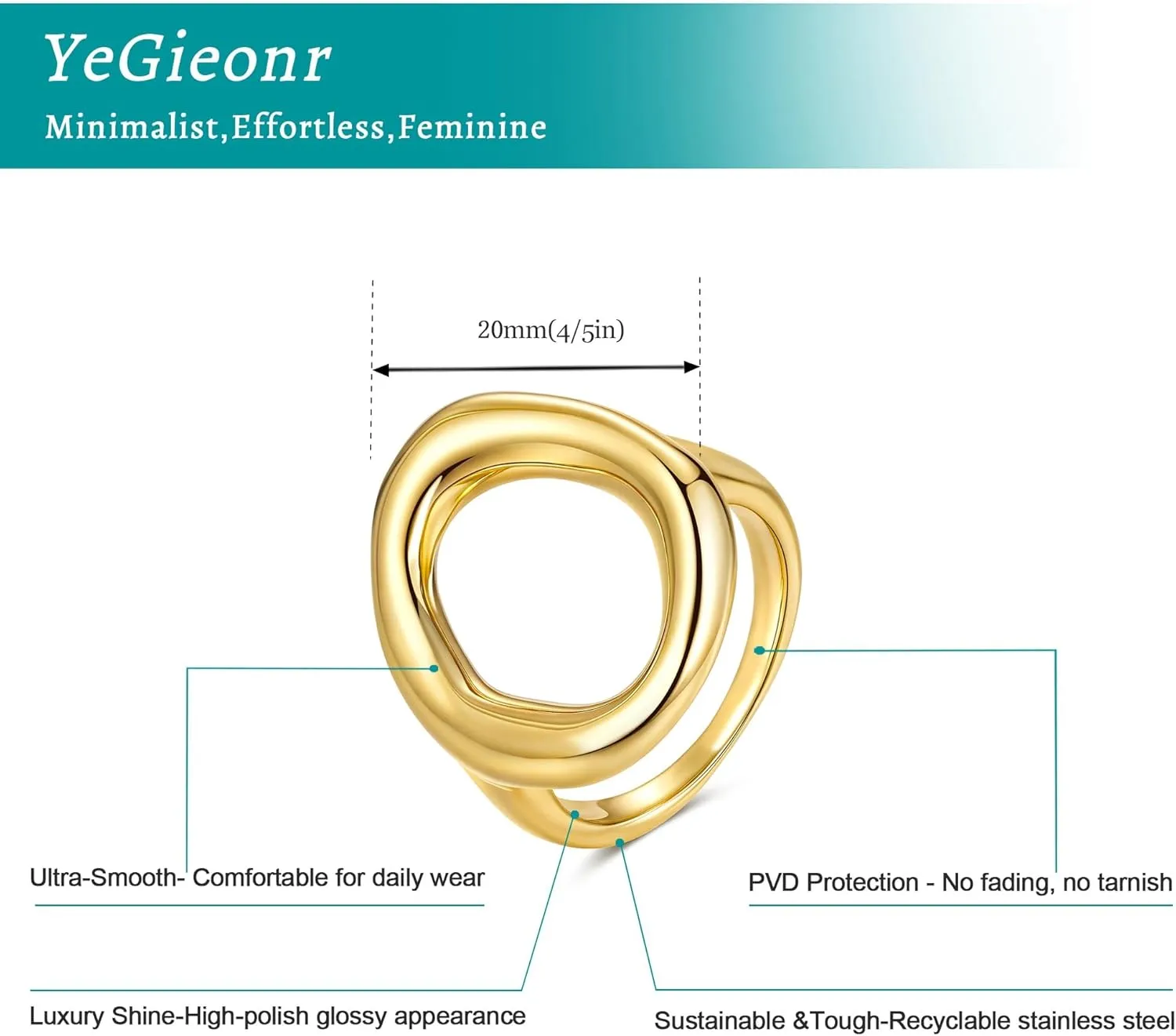 YeGieonr Gold Rings for Women Non tarnish Stainless Steel Womens Rings Dainty 18K Gold Plated Rings