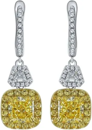 Yellow Diamond Earrings| Drop Dangle Earrings for Women| Citrine Earrings| Genuine 925 Silver Non Tarnish Hypoallergenic Cushion Cut Created Yellow Diamond 4 Ctw