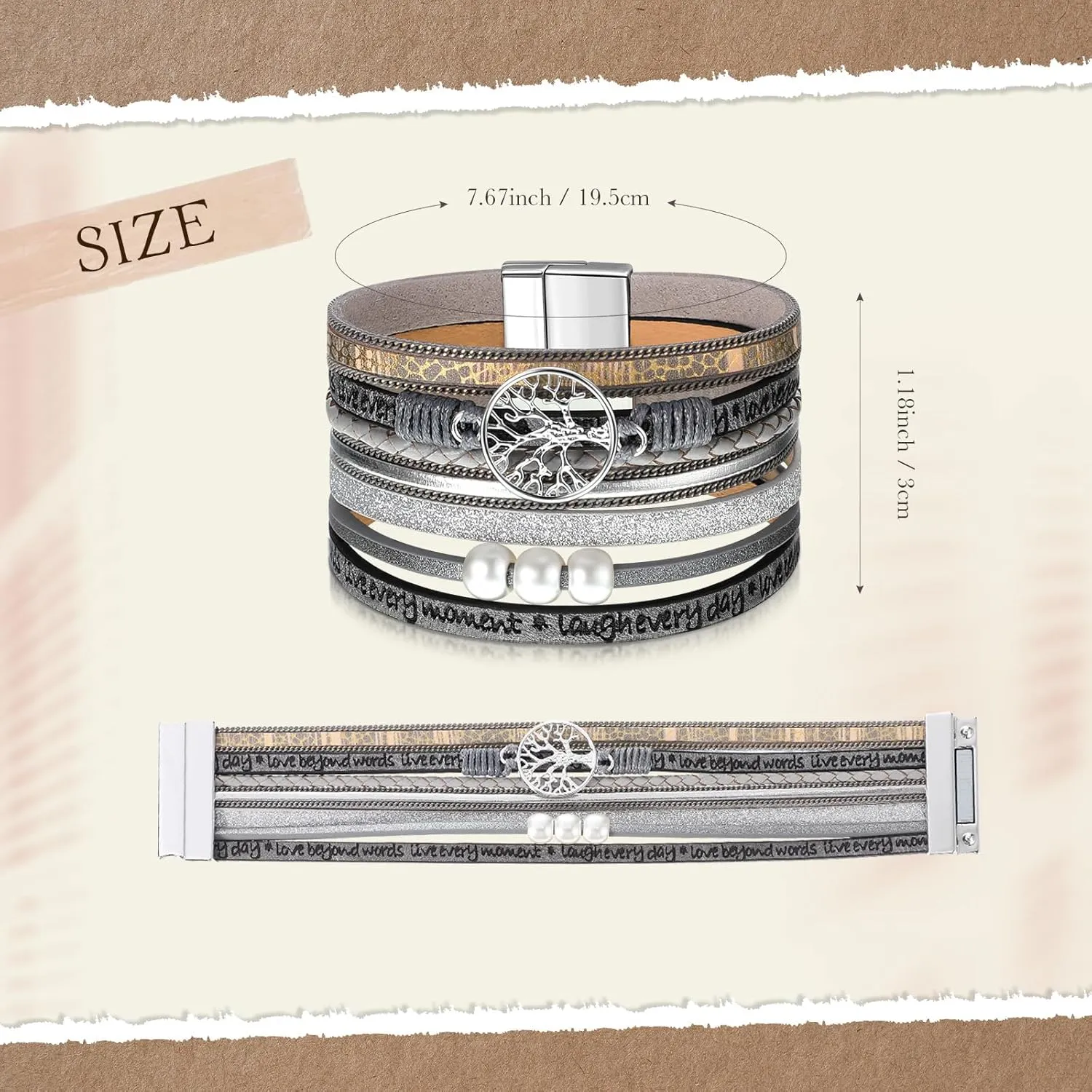 Yinkin 6 Pcs Boho PU Leather Wrap Bracelets for Women Stack Multi Layer Bohemian Cuff Bracelets trendy Jewelry Gifts