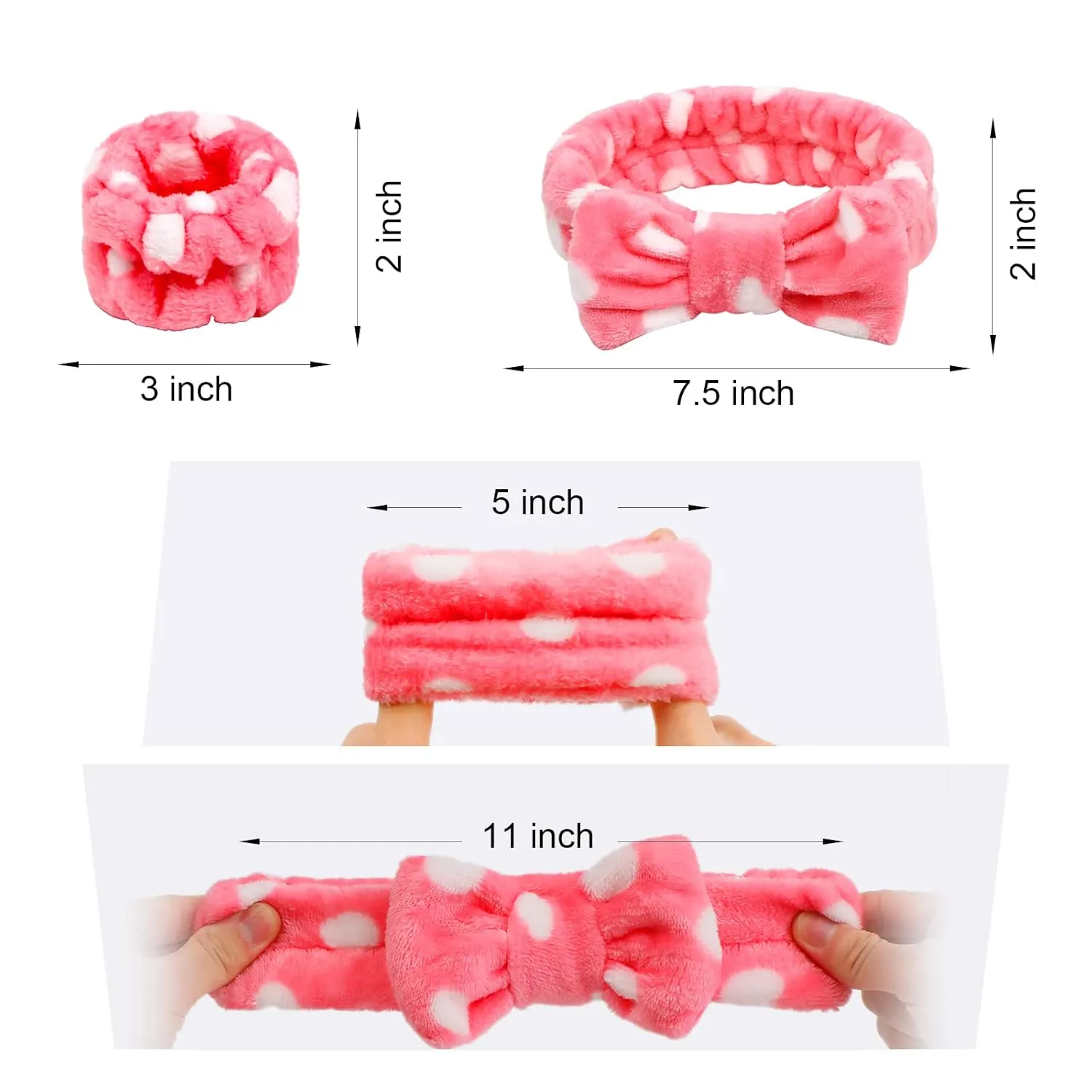 Yoseng 6 Pcs Face Wash Headband Wristband Set,Spa Headband Makeup Skincare Headbands Wrist Bands Scrunchies Bracelets for Washing Face (Pink white,Love)
