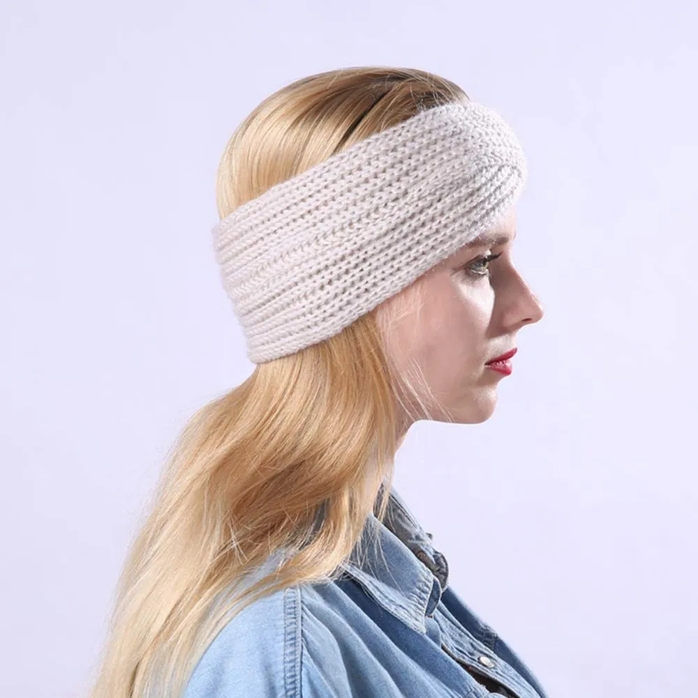 YSJOY 2 Pack Women Girls Cable Knitted Winter Turban Headband Ear Warmer Head Wrap Twist Hair Band Wine Red Beige