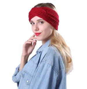 YSJOY 2 Pack Women Girls Cable Knitted Winter Turban Headband Ear Warmer Head Wrap Twist Hair Band Wine Red Beige