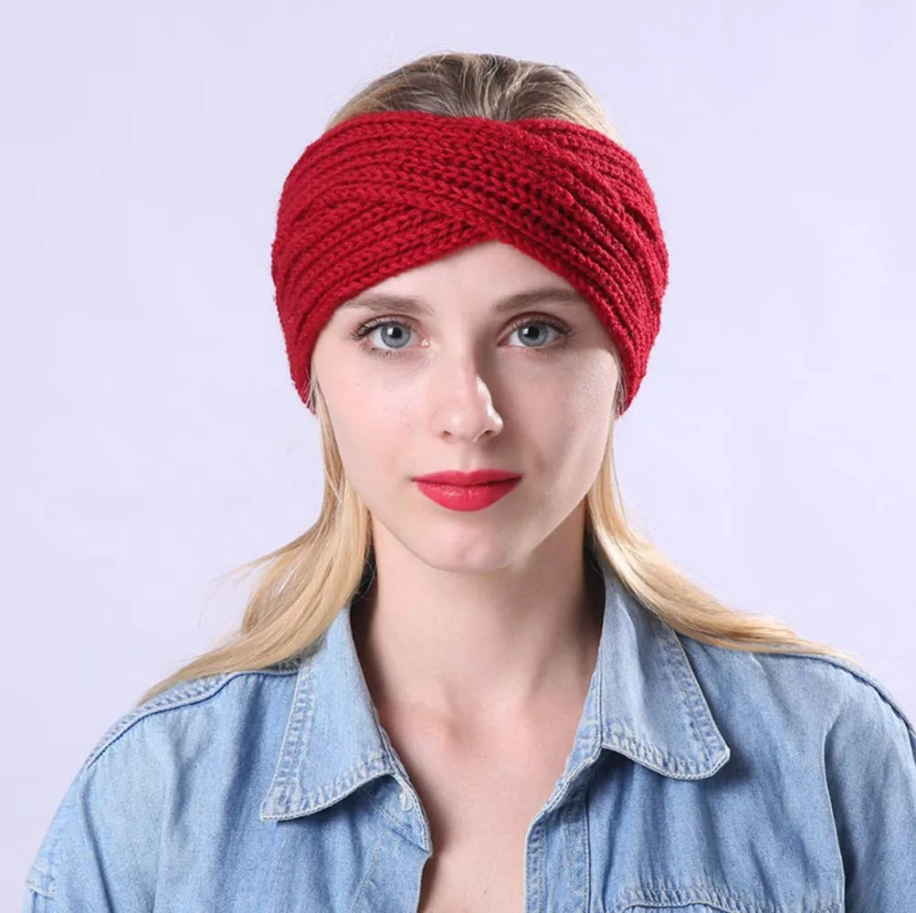 YSJOY 2 Pack Women Girls Cable Knitted Winter Turban Headband Ear Warmer Head Wrap Twist Hair Band Wine Red Beige
