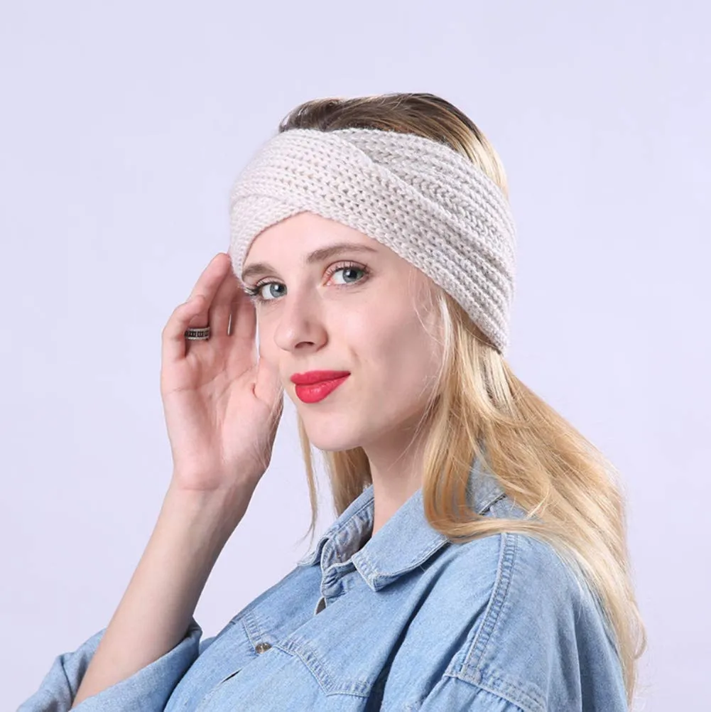YSJOY 2 Pack Women Girls Cable Knitted Winter Turban Headband Ear Warmer Head Wrap Twist Hair Band Wine Red Beige