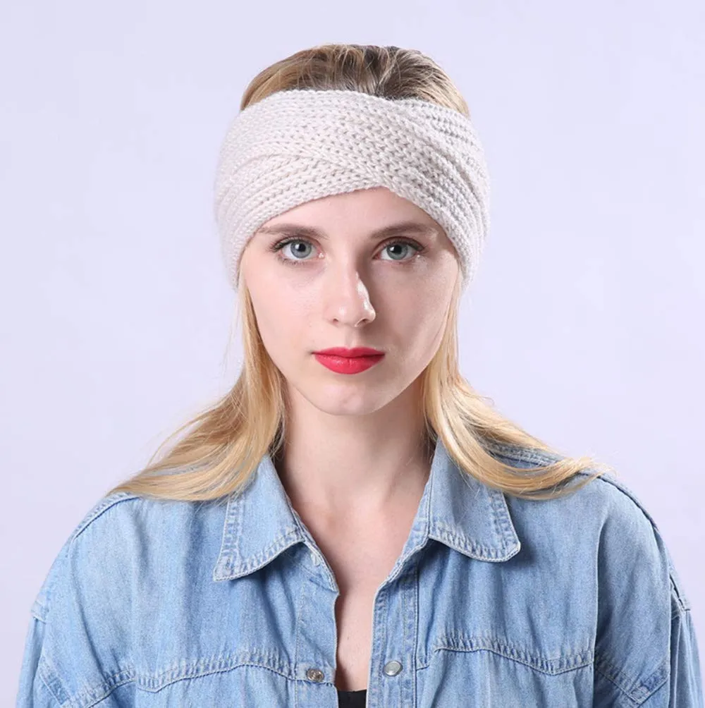 YSJOY 2 Pack Women Girls Cable Knitted Winter Turban Headband Ear Warmer Head Wrap Twist Hair Band Wine Red Beige
