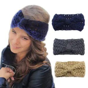 YSJOY 3 Pack Women Girls Elegant Twisted Boknot Solid Color Cable Knitted Winter Turban Headband Ear Warmer Head Wrap Hair Band Navy Blue Grey