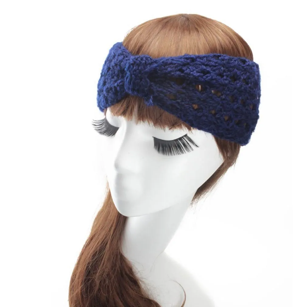 YSJOY 3 Pack Women Girls Elegant Twisted Boknot Solid Color Cable Knitted Winter Turban Headband Ear Warmer Head Wrap Hair Band Navy Blue Grey