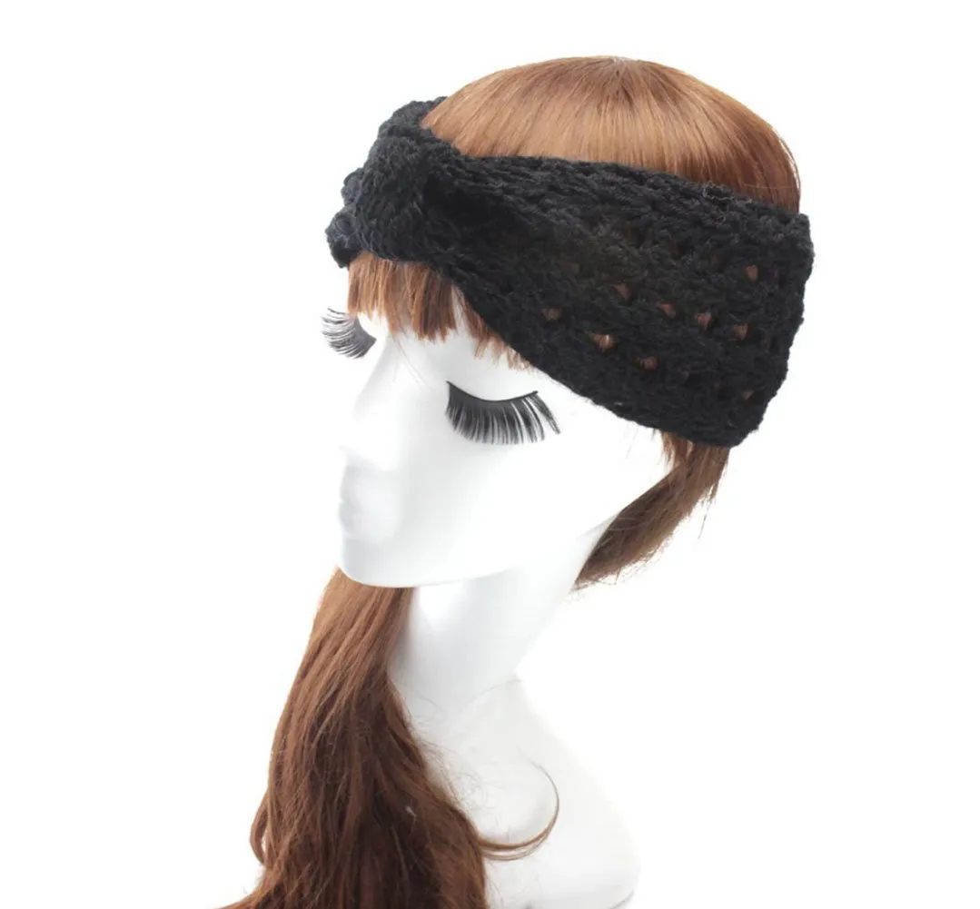 YSJOY Elegant Women Boho Style Hollow Cable Crochet Knitted Headbands Winter Warm Hairband Hair Accessories Headband Black