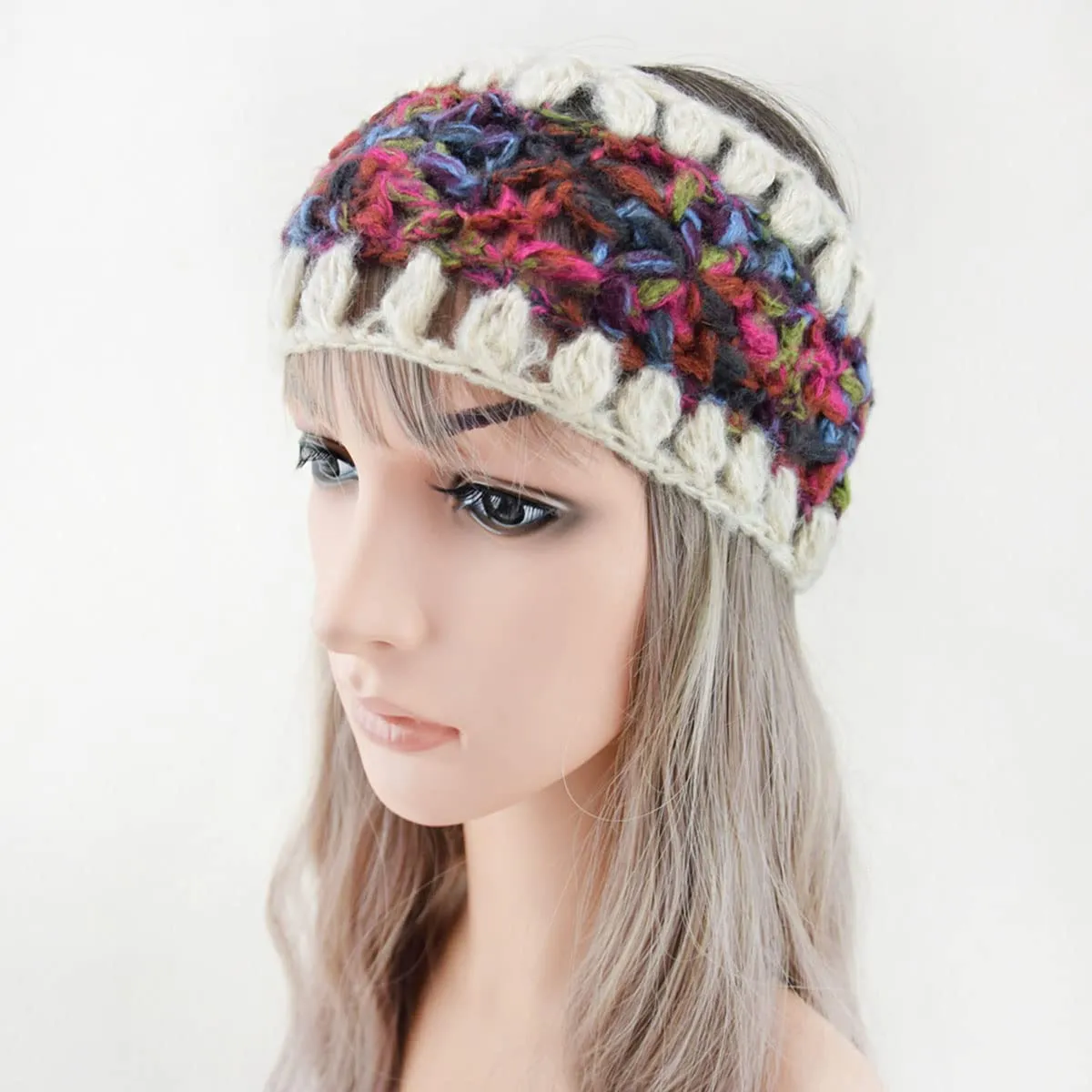 YSJOY Elegant Women Crochet Knitted 3 Flowers Headbands Winter Warm Hairband Hair Accessories Headband Rose Red