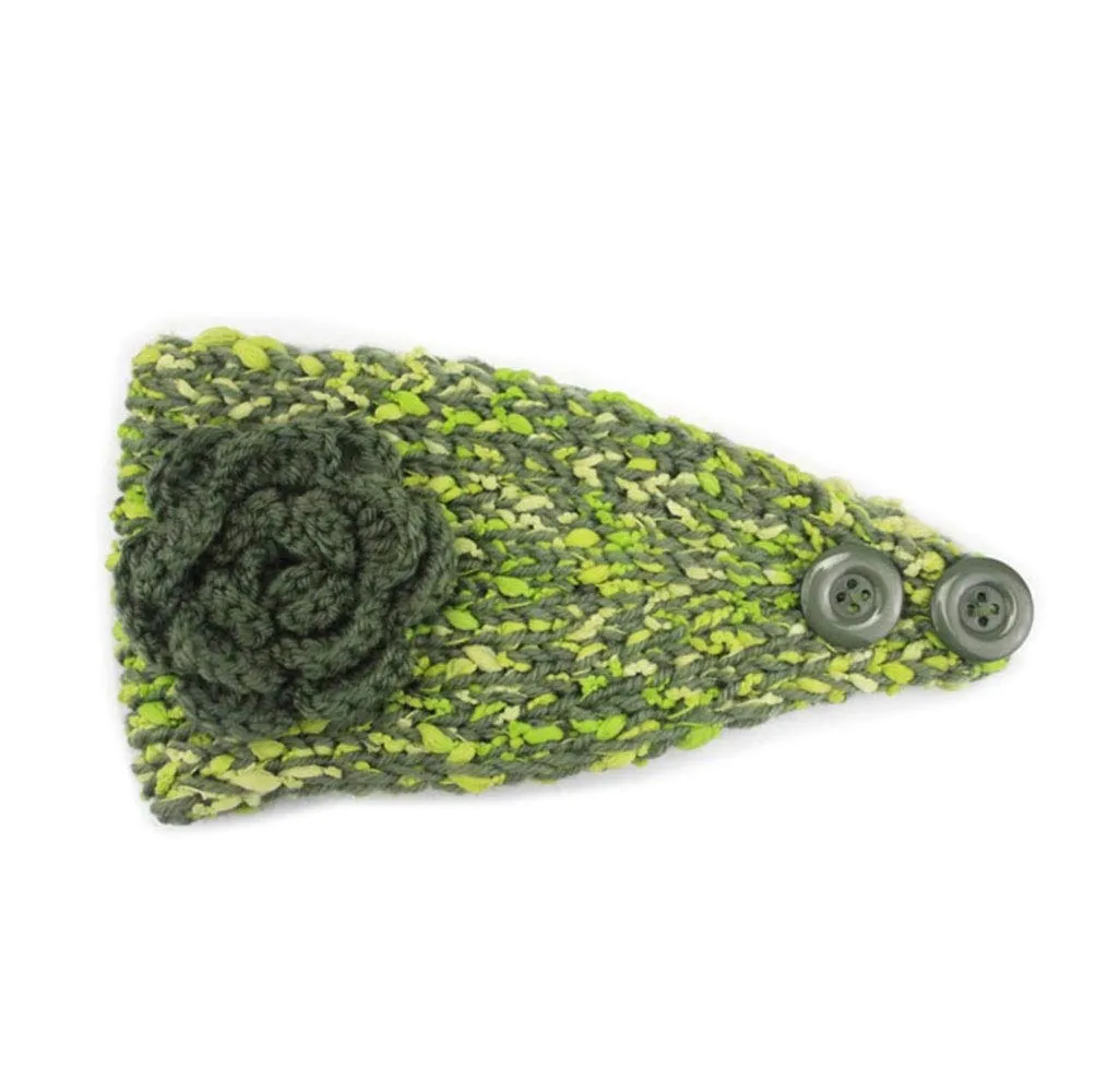 YSJOY Elegant Women Crochet Knitted Camellia Flower Headbands Winter Warm Hairband Hair Accessories Headband Green