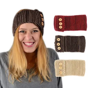 YSJOY Sweet 3 Pack Women Girls Button Two Tone Cable Knitted Winter Turban Headband Ear Warmer Head Wrap Twist Hair Band Wine Red