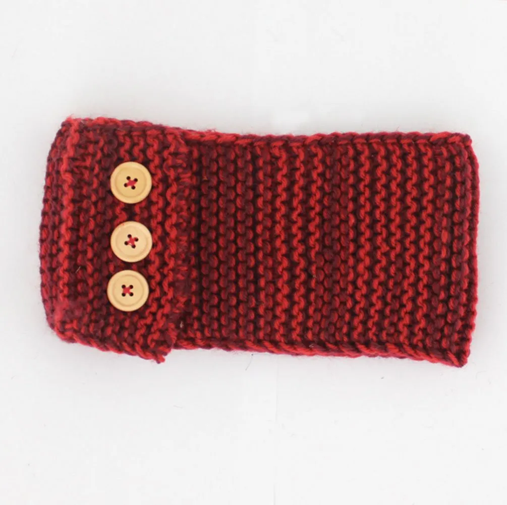 YSJOY Sweet 3 Pack Women Girls Button Two Tone Cable Knitted Winter Turban Headband Ear Warmer Head Wrap Twist Hair Band Wine Red