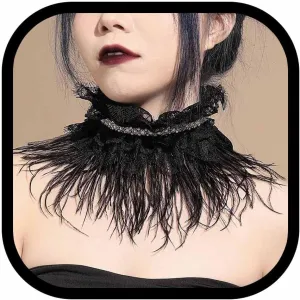 Zoestar Black Choker Necklace Feather Collar Necklaces Halloween Beaded Necklace Lace Neck Chain Jewelry for Women